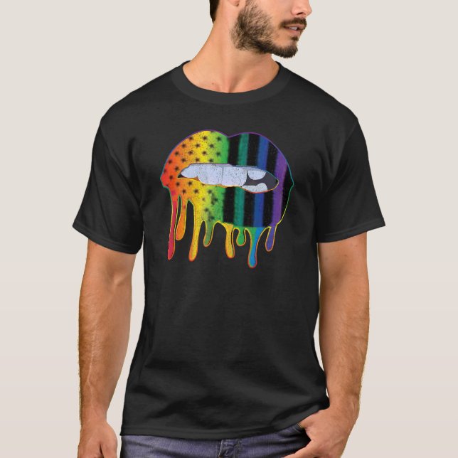 T-shirt Lgbtq Motif drapeau américain lèvres Rainbow Gay p (Devant)