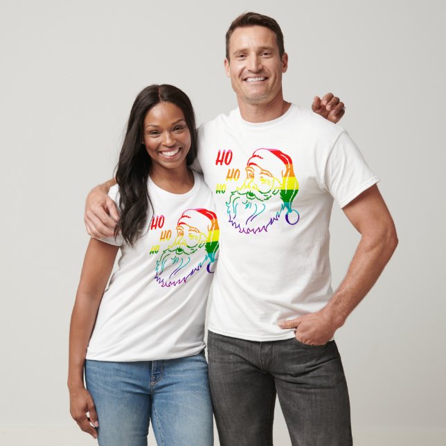 T-shirt LGBTQ Pride drapeau arc en ciel Noël Père Noël (Unisexe)