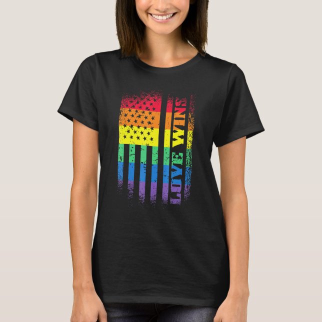 T-shirt Lgbtq Pride Gay Equality Rainbow American Flag Lov (Devant)