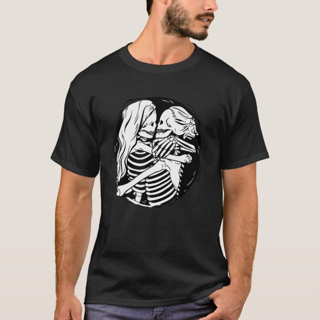 T-shirt LGBTQ Pride Lesbian Skeleton Halloween Valentine s (Devant)