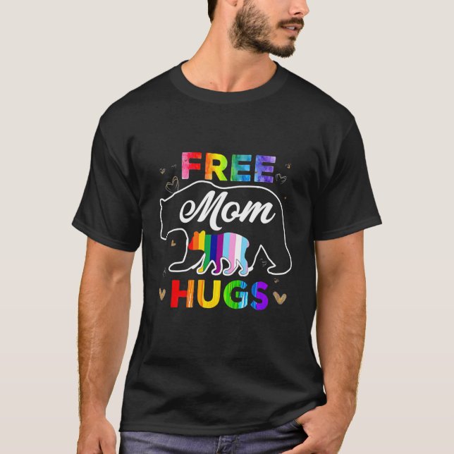 T-shirt Lgbtq Pride Mama Bear Free Mom Hugues (Devant)