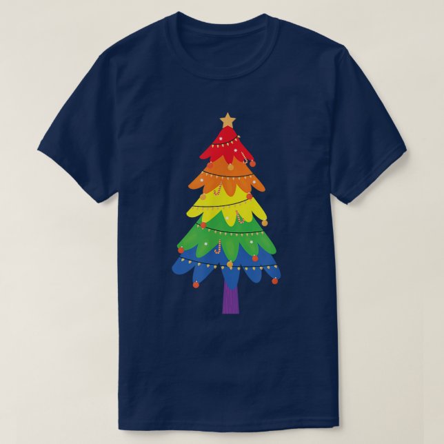 T-shirt LGBTQ Pride Rainbow Flag Gay Christmas Tree Funny  (Design devant)