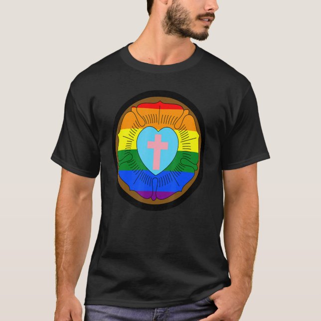 T-shirt Lgbtq Progrès Fierté Luthérienne Rose gay transgen (Devant)