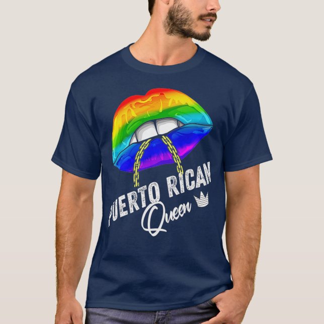 T-shirt LGBTQ Puerto Rican Queen Lips Chain Gay Puerto (Devant)