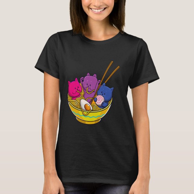 T-shirt LGBTQ Rainbow Bisexual Pride Flag Cats In Ramen An (Devant)