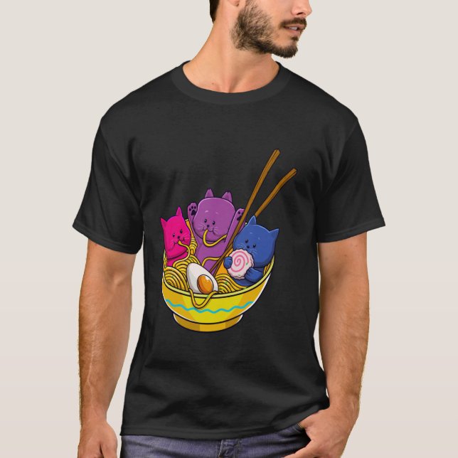 T-shirt LGBTQ Rainbow Bisexual Pride Flag Cats In Ramen An (Devant)