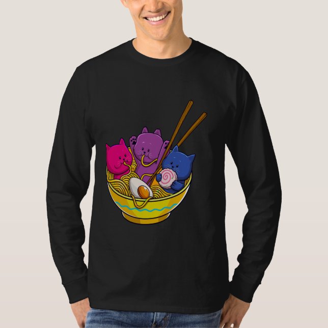 T-shirt LGBTQ Rainbow Bisexual Pride Flag Cats In Ramen An (Devant)