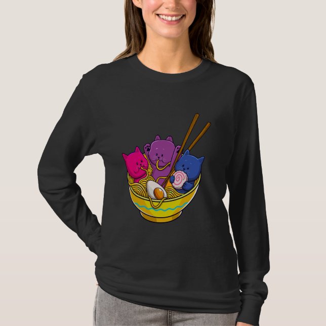 T-shirt LGBTQ Rainbow Bisexual Pride Flag Cats In Ramen An (Devant)
