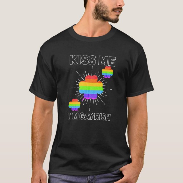 T-shirt LGBTQ Shamrock Kiss Me Je suis Gayrish Gay pride S (Devant)