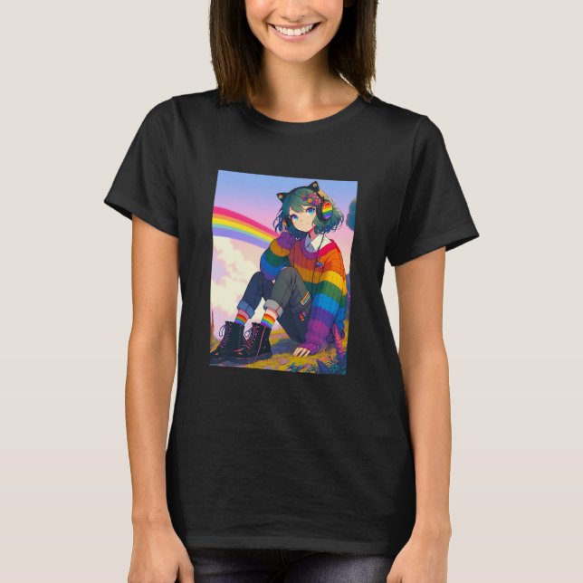 T-shirt LGBTQIA+ Anime Girl Lesbian Pride (Devant)