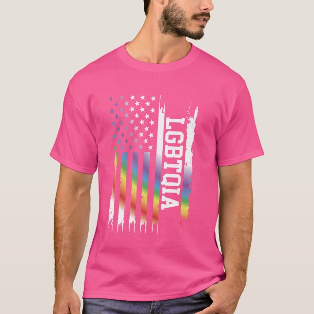 T-shirt Lgbtqia États-Unis Arc-en-ciel déprimé avec drapea (Devant)