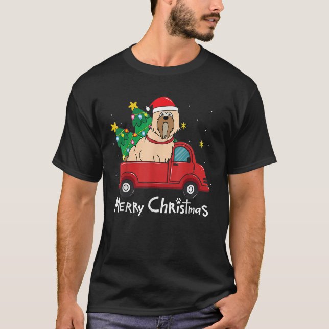 T-shirt Lhasa Apso Christmas Truck Tree Mom Dad Funny Xmas (Devant)