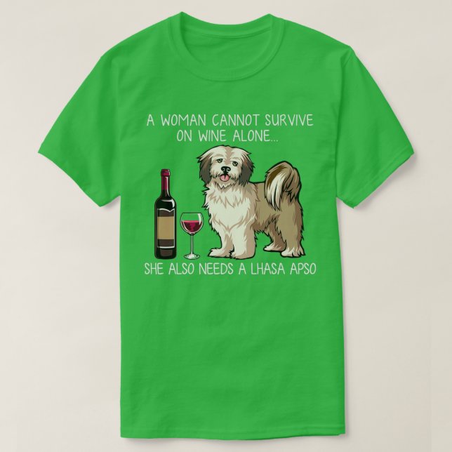 T-shirt Lhasa Apso et vin Drôle chien (Design devant)