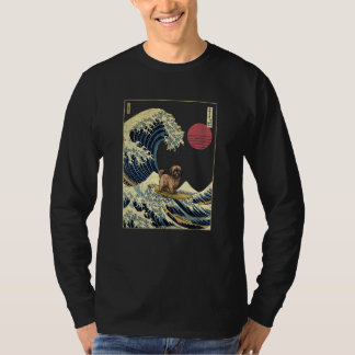 T-shirt Lhasa Apso Japanese Kanagawa Wave Surf Dog