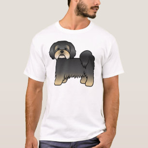 T-shirt Lhasa Apso noir et feu Chien de dessin animé migno