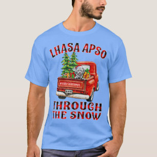 T-shirt Lhasa Apso Through The Snow Christmas Truck Plaid