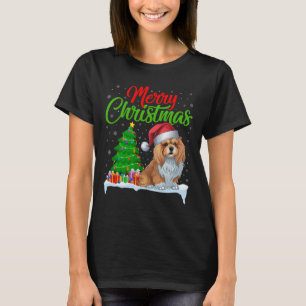 T-shirt Lhassa Apso Chien Noël Lumières des arbres de Noël