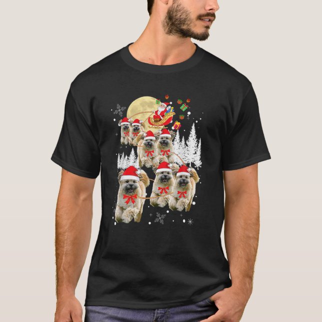 T-shirt Lhassa Apso Drôle Rindeer Noël Lune Chien Père Noë (Devant)