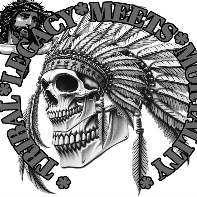 T-shirt L'héritage tribal rencontre la mortalité (ribal Legacy Meets Mortality" is a powerful depiction that fuses the enduring spirit of indigenous )