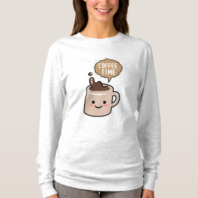 T-shirt l'heure du café drôle kawaii café (Devant)