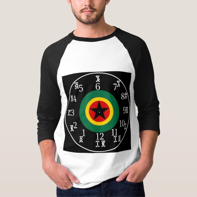 T-shirt L'horloge éthiopienne NOIR - Numéros Amharique-Ang (Devant)
