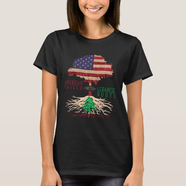T-shirt Liban et Amérique Drapeau USA Racines Course Liban (Devant)