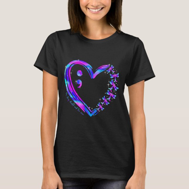 T-shirt Libellule cœur violet sarcelle de sensibilisation  (Devant)