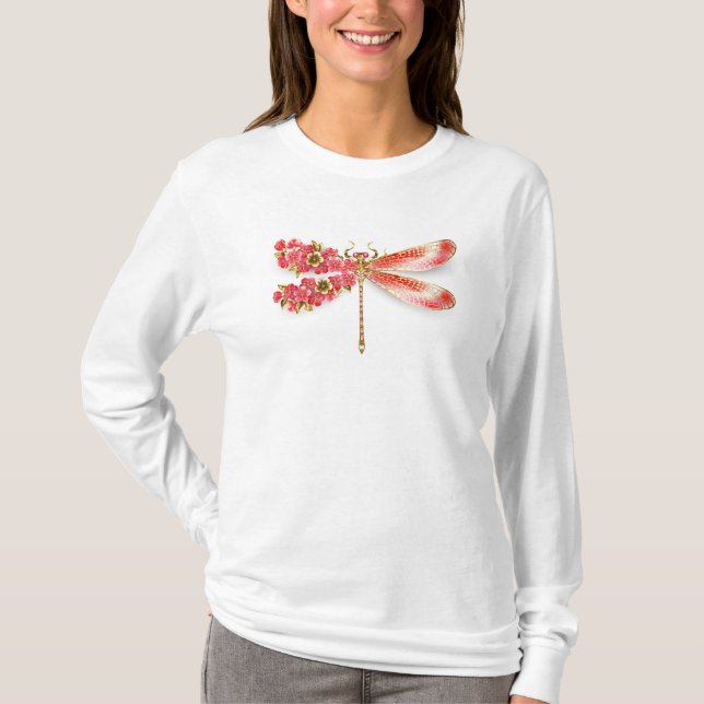 T-shirt libellule de fleurs avec sakura de bijoux (Devant)