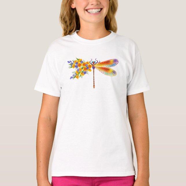 T-shirt libellule de fleurs jaunes (Devant)