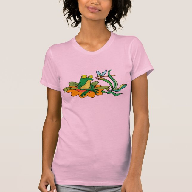 T-shirt Libellule de grenouille de Lilypad de fleur (Devant)