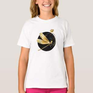 T-shirt libellule d'or en cercle noir