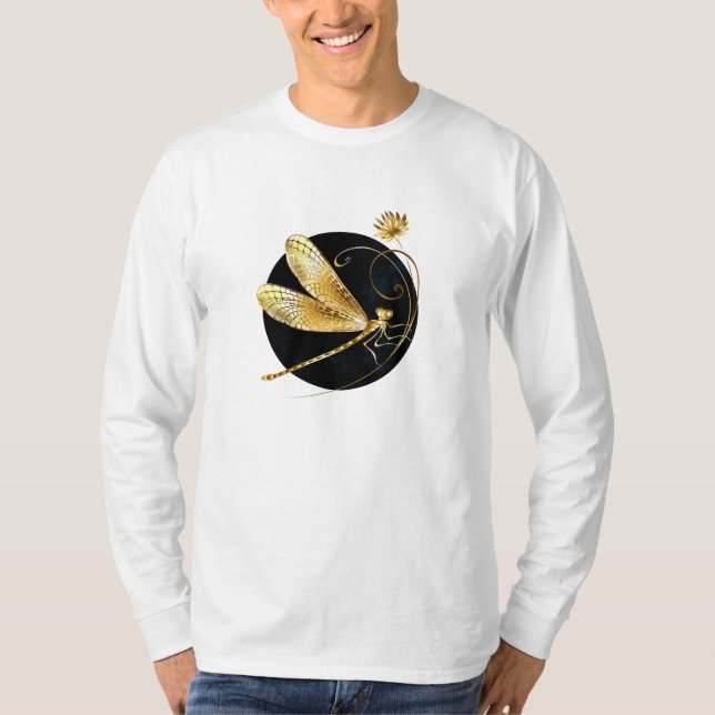 T-shirt libellule d'or en cercle noir (Devant)