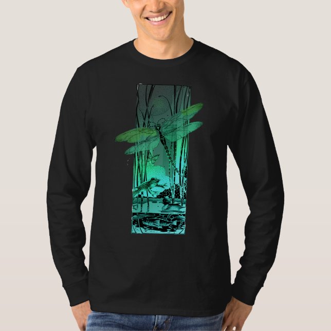 T-shirt Libellule et grenouille vertes dans l'étang (Devant)