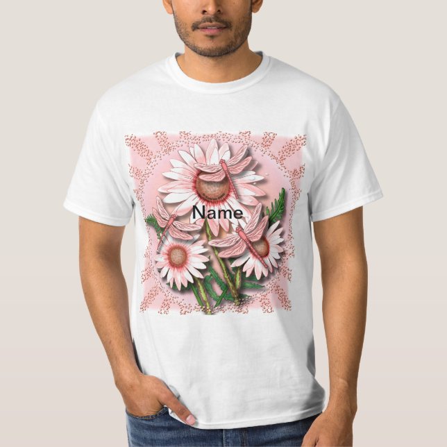 T-shirt Libellule Marguerites Roses  (Devant)
