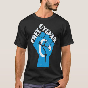 T-shirt Libérez Ouyghur Résiste Poing Avec Drapeau Ouyghur