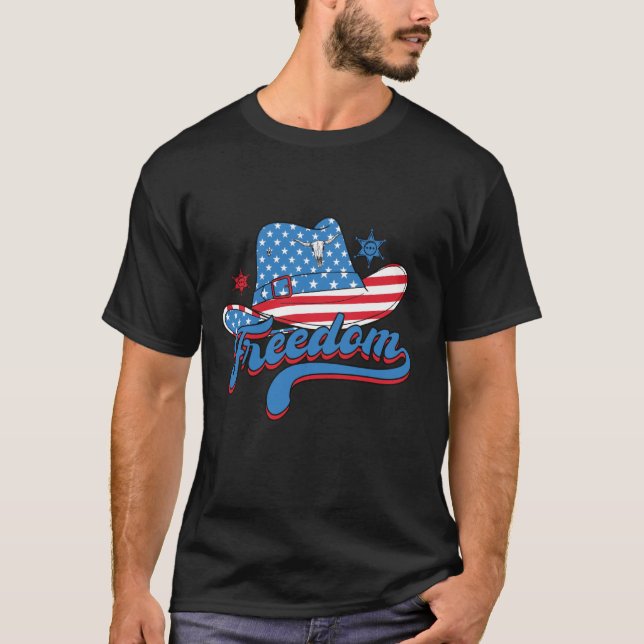 T-shirt Liberté 4 juillet Patriotique Cowboy Casquette (Devant)