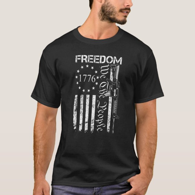T-shirt Liberté Nous Le Peuple Ar15 Drapeau Américain Pro  (Devant)