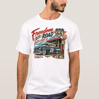 T-shirt Liberté sur la route Route 66 Hot Rod Hommes Vinta
