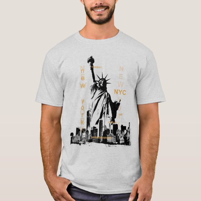 T-shirt Liberty Statue New York Nyc Mens Ash Grey (Devant)