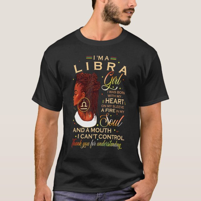 T-shirt Libra Girl Afro Locs Girl Zodiac Signes Anniversai (Devant)