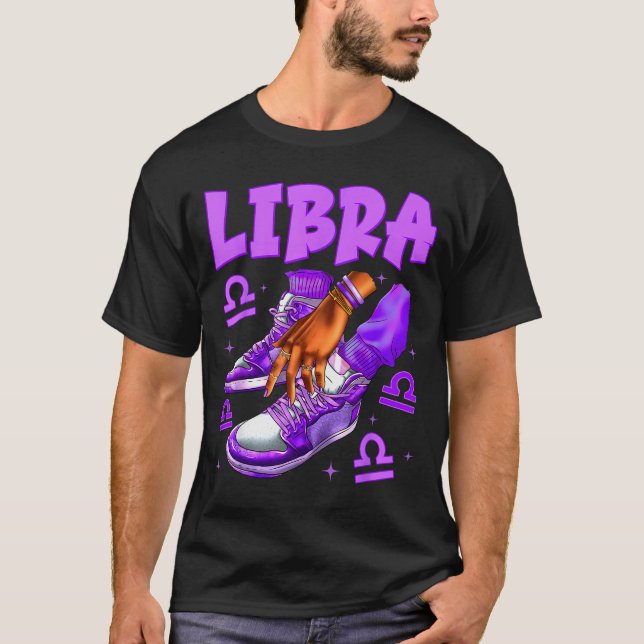 T-shirt Libra Girl Birthday Black Woman Sneakers Zodiac Si (Devant)