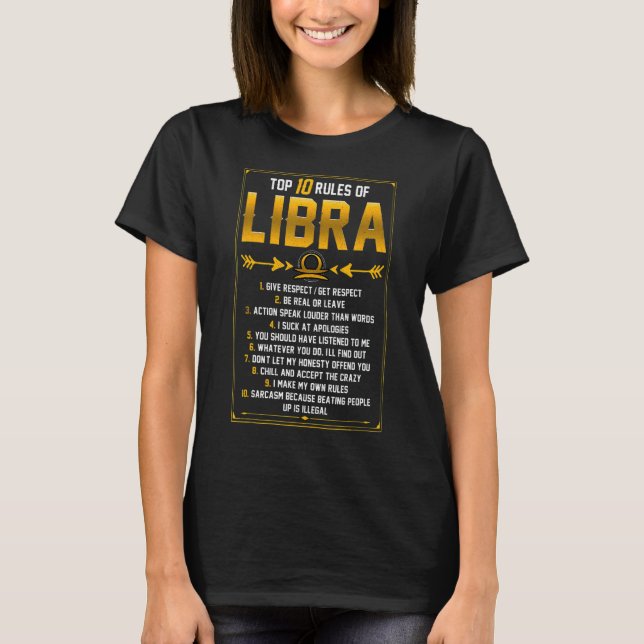T-shirt Libra Horoscope Zodiac Faits Traits Règles Astrolo (Devant)