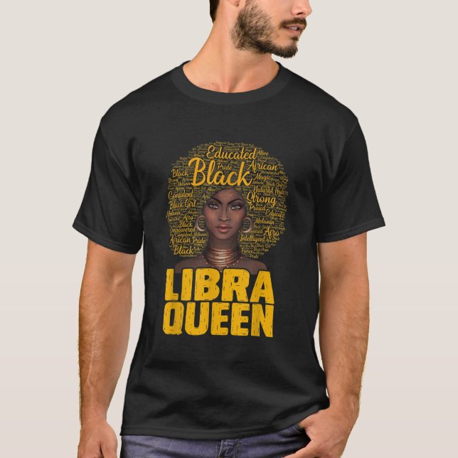 T-shirt Libra Queen Black Woman Afro cheveux naturels Afri (Devant)