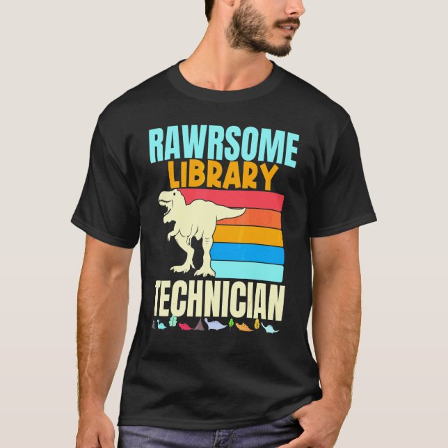 T-shirt Librarian Awesome Library Technician Dinosaur Book (Devant)