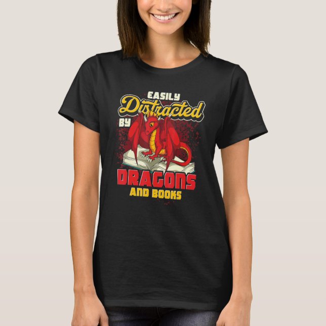 T-shirt Librarian Bookworm Reading Cute Dragon Book Drago (Devant)