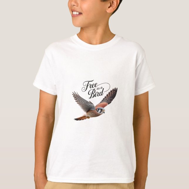 T-shirt Libre en tant qu'oiseau - American Kestrel in Flig (Devant)