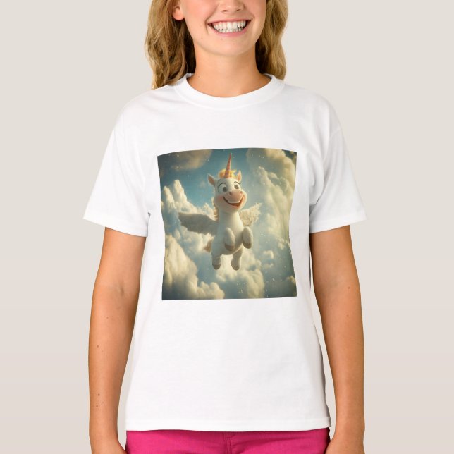 T-shirt Licorne 3D volante dans le ciel (Devant)