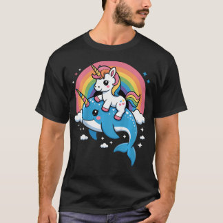T-shirt Licorne Arc-en-Ciel Chevauchant Licornes de Mer Na