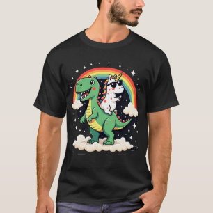 T-shirt Licorne Arc-en-Ciel Chevauchant T rex - Dinosaure 