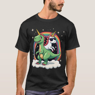 T-shirt Licorne Arc-en-Ciel Chevauchant T rex - Garçons Fi